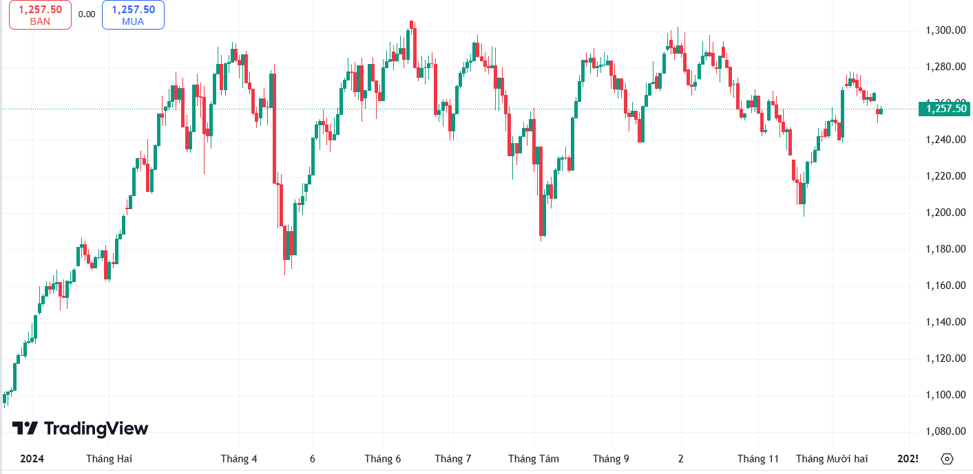 Diễn biến chỉ số VN-Index từ đầu năm 2024 của Tradingview.