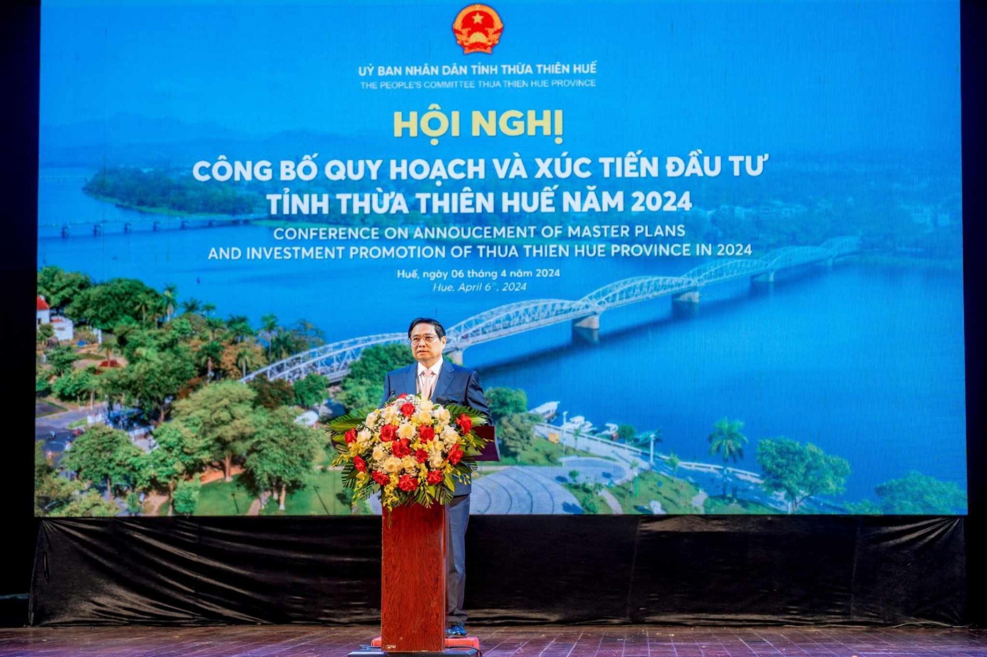 Thủ tướng Chính phủ Phạm Minh Chính phát biểu chỉ đạo tại Hội nghị công bố Quy hoạch và xúc tiến đầu tư tỉnh Thừa Thiên - Huế năm 2024.
