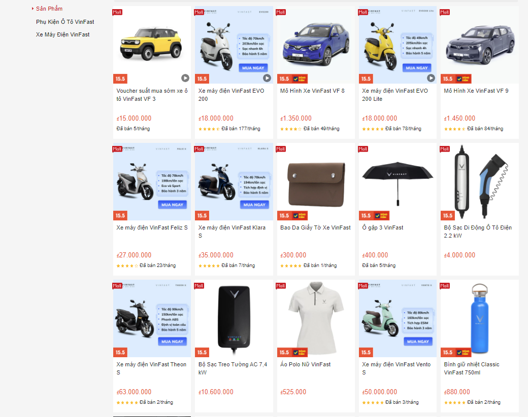 Không chỉ bán xe máy, đồ lưu niệm, thiết bị sạc, hay mô hình, VinFast giờ bán cả ô tô trên Shopee.