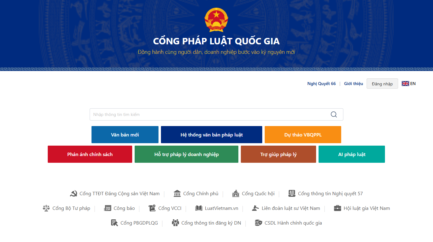 Giao diện Cổng Pháp luật quốc gia Giao diện Cổng Pháp luật quốc gia