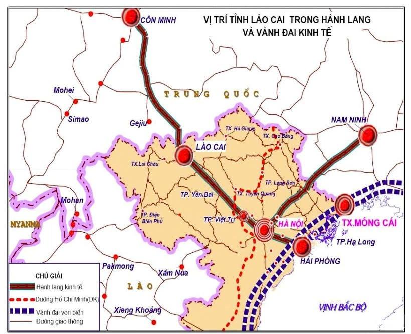 Hình ảnh vị trí Lào Cai trong hành lang kinh tế Côn Minh – Lào Cai – Hà Nội – Hải Phòng – ASEAN Hình ảnh vị trí Lào Cai trong hành lang kinh tế Côn Minh – Lào Cai – Hà Nội – Hải Phòng – ASEAN