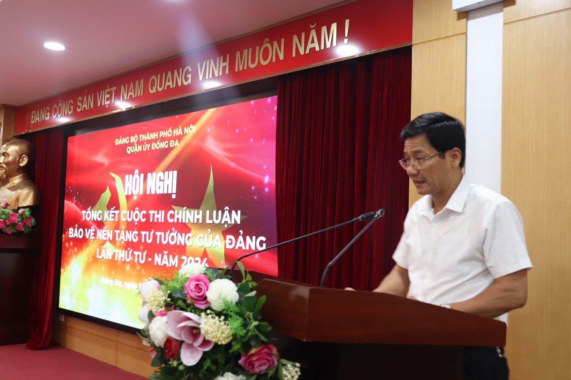 Đồng chí Nguyễn Anh Cường, Phó Bí thư thường trực Quận ủy, Chủ tịch HĐND quận Đống Đa phát biểu tại Hội nghị. Ảnh: Việt Anh