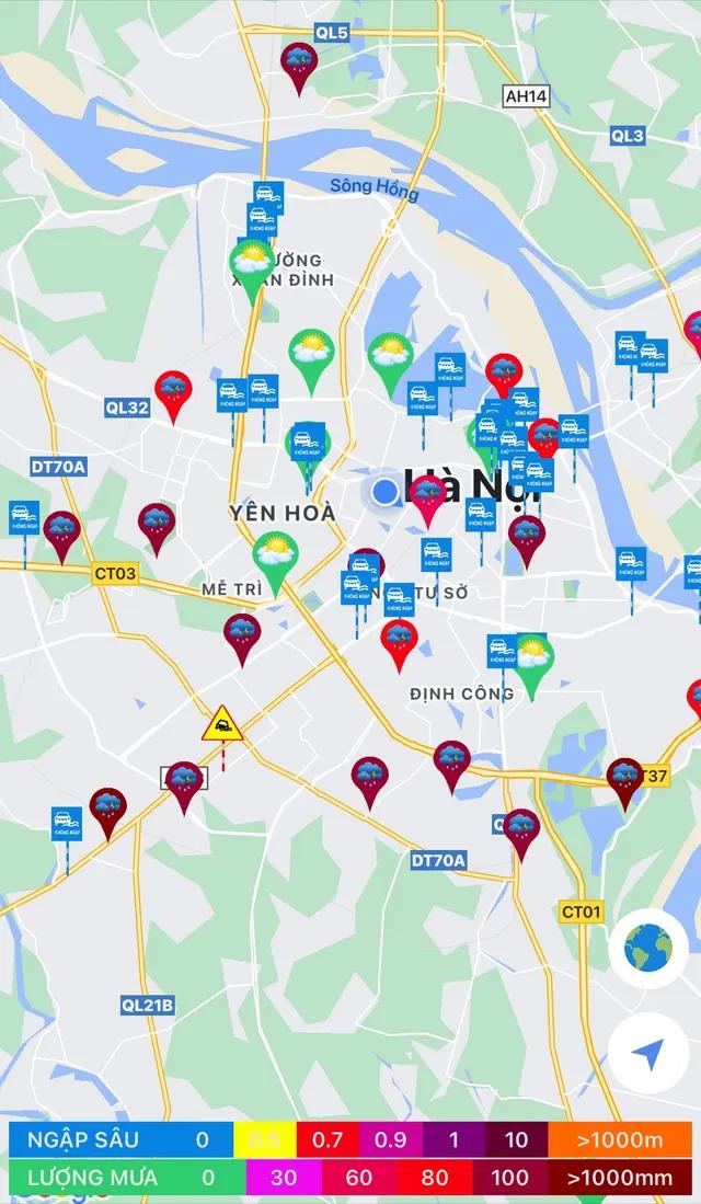 Hệ thống giám sát lượng mưa, cảnh báo ngập úng Hà Nội (ứng dụng HSDC Maps)