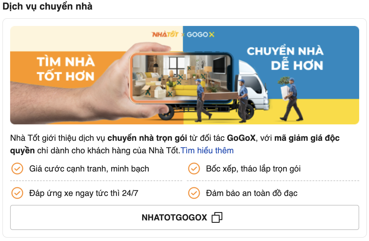 Nền tảng Nhà Tốt thêm tính năng đặt dịch vụ chuyển nhà.