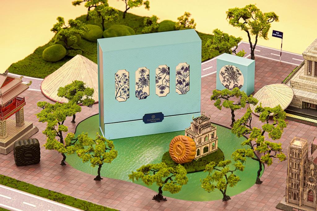 Hộp Lam Thu, bao gồm 4 bánh nhỏ 100gr.