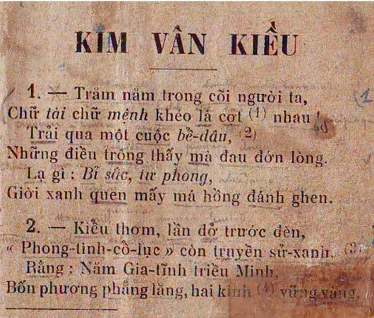 Bản Kim Vân Kiều năm 1913 của Nguyễn Văn Vĩnh đã được viết hoa đầu dòng câu bát và phân đoạn, đánh số đầu đoạn. Bản Kim Vân Kiều năm 1913 của Nguyễn Văn Vĩnh đã được viết hoa đầu dòng câu bát và phân đoạn, đánh số đầu đoạn.