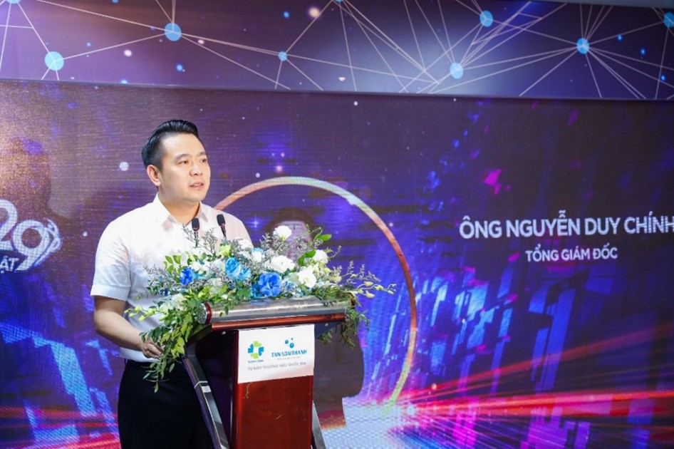 Ông Nguyễn Duy Chính, Tổng giám đốc Tập đoàn Tân Á Đại Thành phát biểu tại lễ kỷ niệm 29 năm thành lập Tập đoàn. (Ảnh Tân Á Đại Thành)