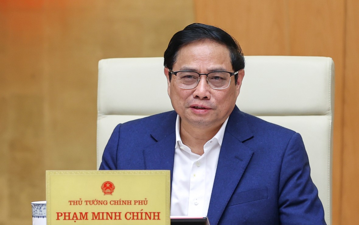 Thủ tướng Phạm Minh Chính: Thời gian qua, Chính phủ đã dành nhiều thời gian, công sức, nguồn lực, có nhiều đổi mới trong công tác xây dựng và hoàn thiện thể chế, đáp ứng yêu cầu của một đột phá chiến lược - Ảnh: VGP/Nhật Bắc