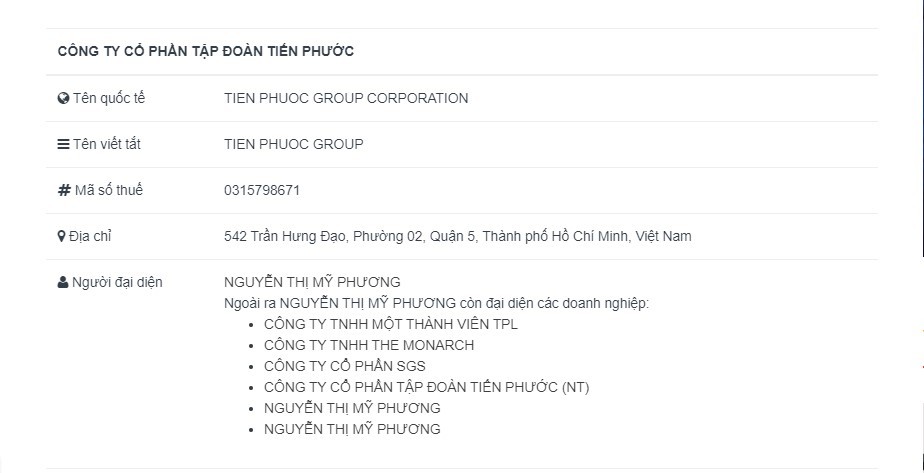 Một số thông tin của Tiến Phước Group.