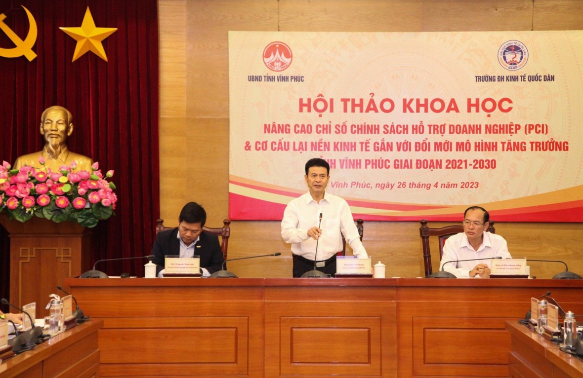 Phó Chủ tịch UBND tỉnh Vũ Chí Giang phát biểu tại hội thảo