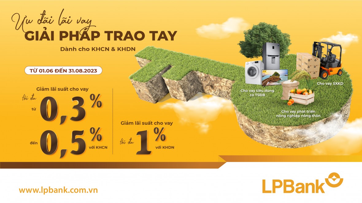 LPBank triển khai gói hỗ trợ giảm lãi suất cho khách hàng cá nhân vay tiêu dùng, khách hàng doanh nghiệp bán lẻ và đặc biệt khách hàng sản xuất kinh doanh với mức giảm lên tới 1%/năm.