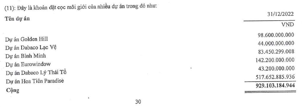 Các khoản đặt cọc của CRE