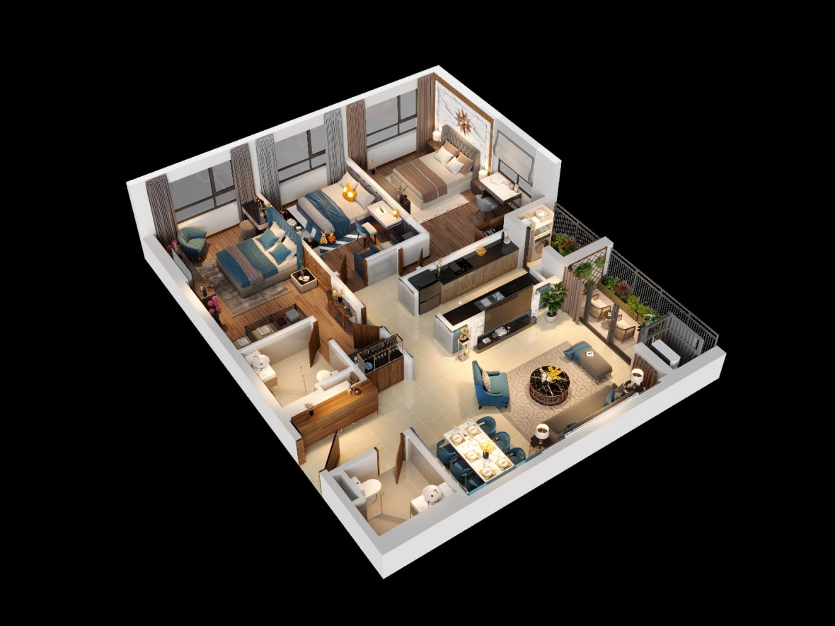Một mẫu layout căn 3 phòng ngủ