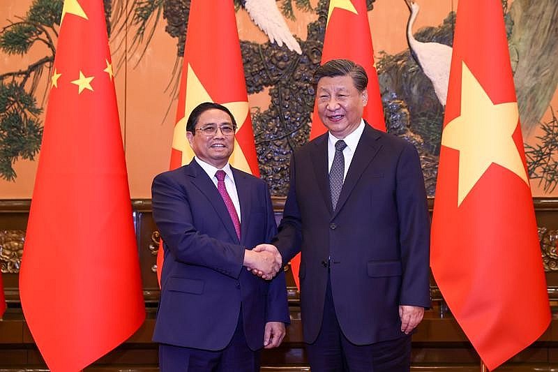 Thủ tướng Phạm Minh Chính hội kiến Tổng Bí thư, Chủ tịch Trung Quốc Tập Cận Bình - Ảnh: VGP