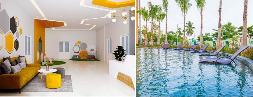 Trường mầm non hiện đại và hồ bơi xanh mát là những tiện ích nâng tầm chất lượng cuộc sống cho cư dân Diamond Lotus Riverside (Ảnh: Phúc Khang).
