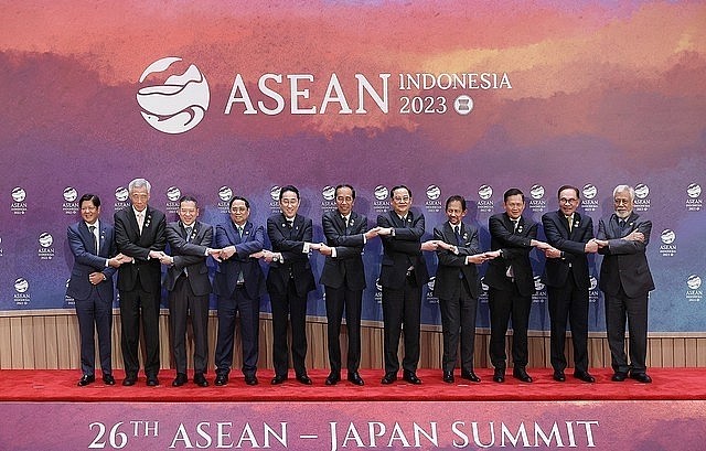 Thủ tướng Phạm Minh Chính cùng lãnh đạo các nước ASEAN và Nhật Bản. Ảnh: VGP