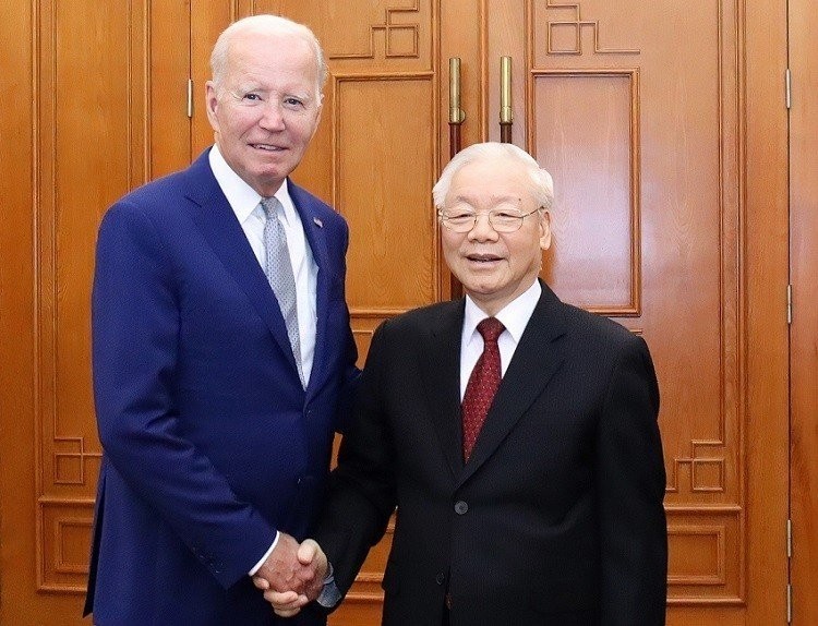 Tổng Bí thư Nguyễn Phú Trọng và Tổng thống Mỹ Joe Biden. Ảnh: Hải Nguyễn