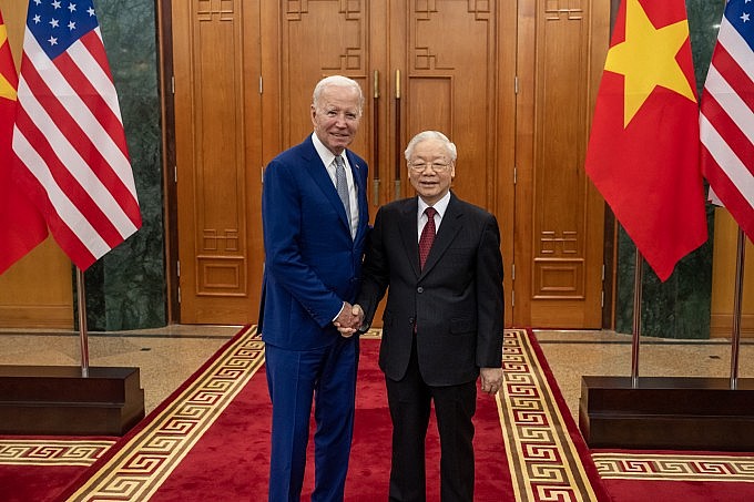 Tổng Bí thư Nguyễn Phú Trọng và Tổng thống Biden tại Hà Nội ngày 10/9. Ảnh: Nhà Trắng