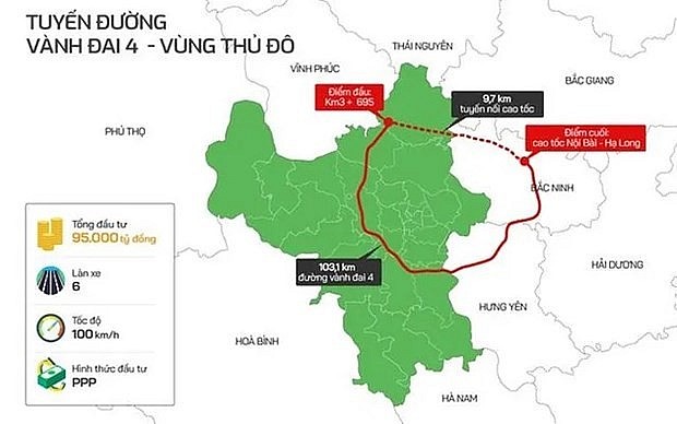 Tổng chiều dài Dự án đường vành đai 4 - Vùng Thủ đô Hà Nội là gần 113 km. Ảnh: Huy Hùng/TTXVN