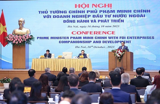 Hội nghị Thủ tướng Chính phủ với cộng đồng doanh nghiệp có vốn đầu tư nước ngoài tại Việt Nam được tổ chức dưới sự chủ trì của Thủ tướng Phạm Minh Chính - Ảnh: VGP/Nhật Bắc