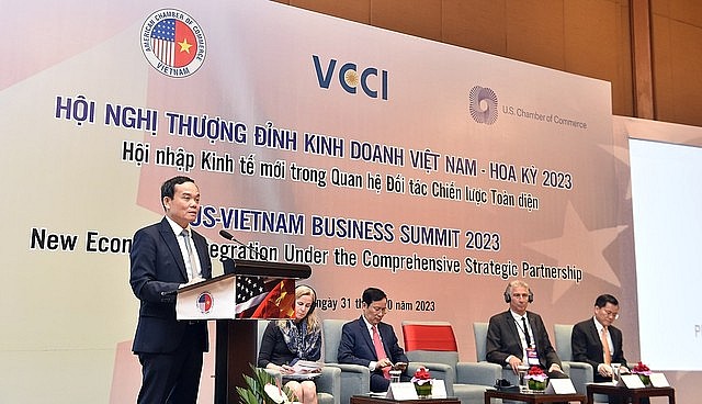 Phó Thủ tướng Trần Lưu Quang phát biểu tại Hội nghị Thượng đỉnh kinh doanh Việt Nam-Hoa Kỳ - Ảnh: VGP/Hải Minh