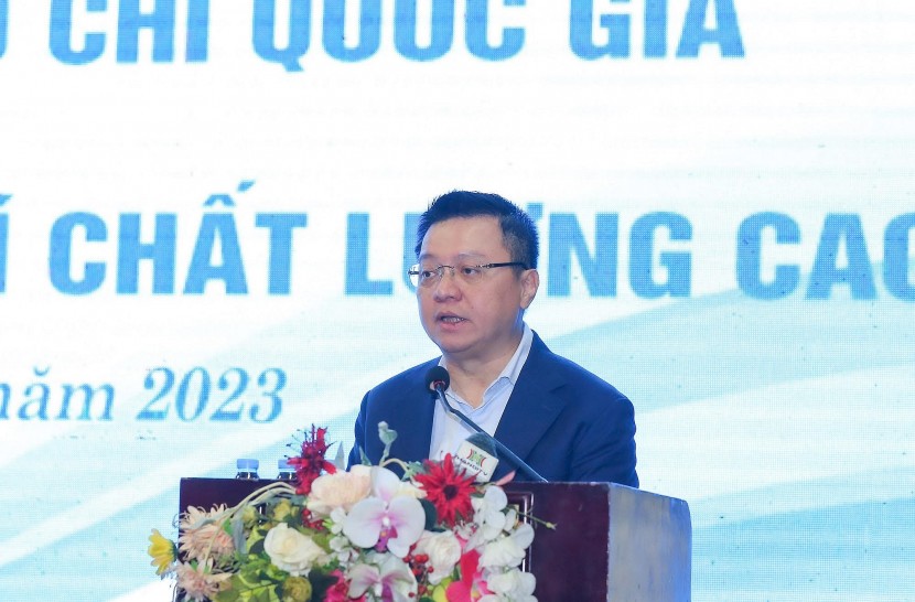 Chủ tịch Hội Nhà báo Việt Nam Lê Quốc Minh phát biểu khai mạc hội nghị. Ảnh: Trần Hải