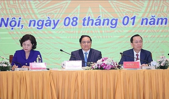 Thủ tướng Phạm Minh Chính dự Hội nghị triển khai nhiệm vụ ngành Ngân hàng. Ảnh: TTXVN