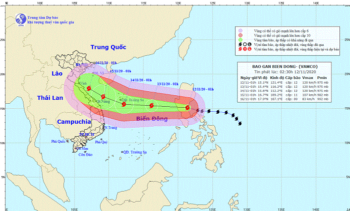 Bão Vamco đi vào Biển Đông, Quảng Trị đến Bình Định có mưa vừa đến mưa to
