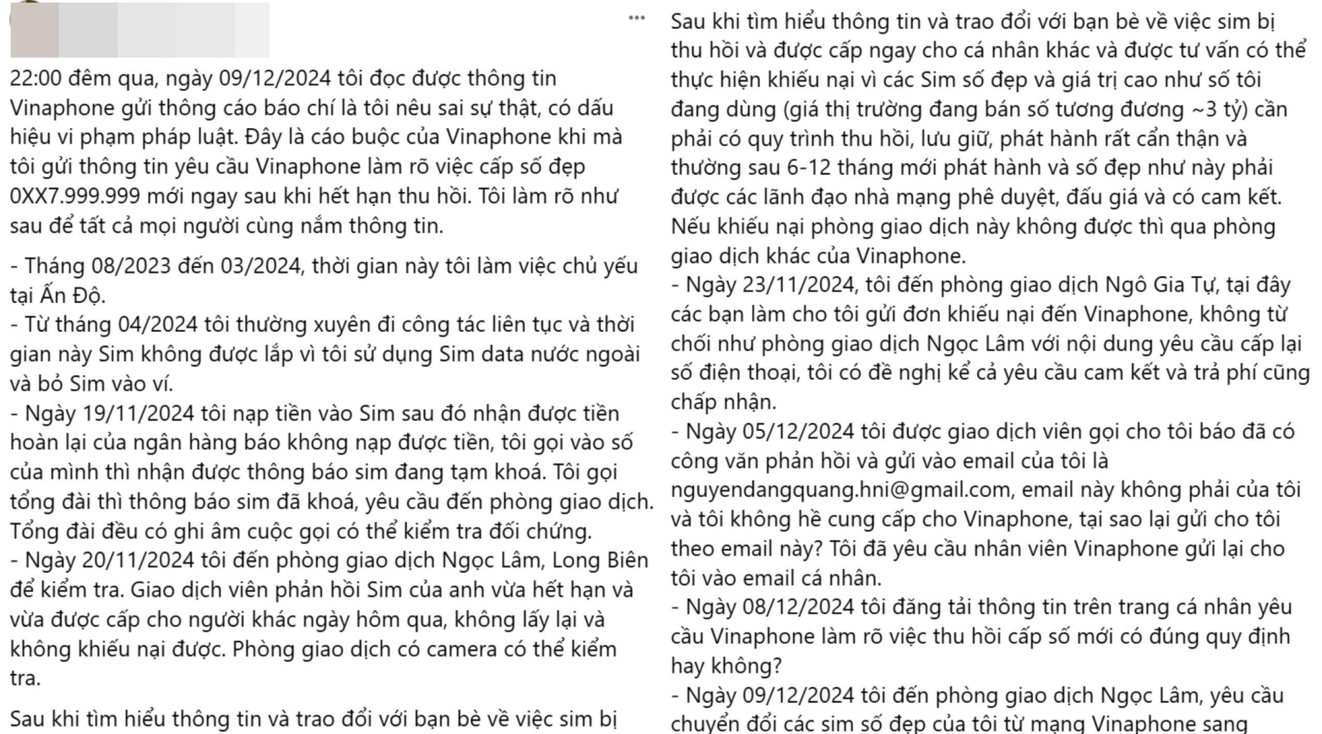 Khách hàng yêu cầu làm rõ vụ SIM đuôi 999.999 bị nhà mạng VinaPhone thu hồi - ảnh 2