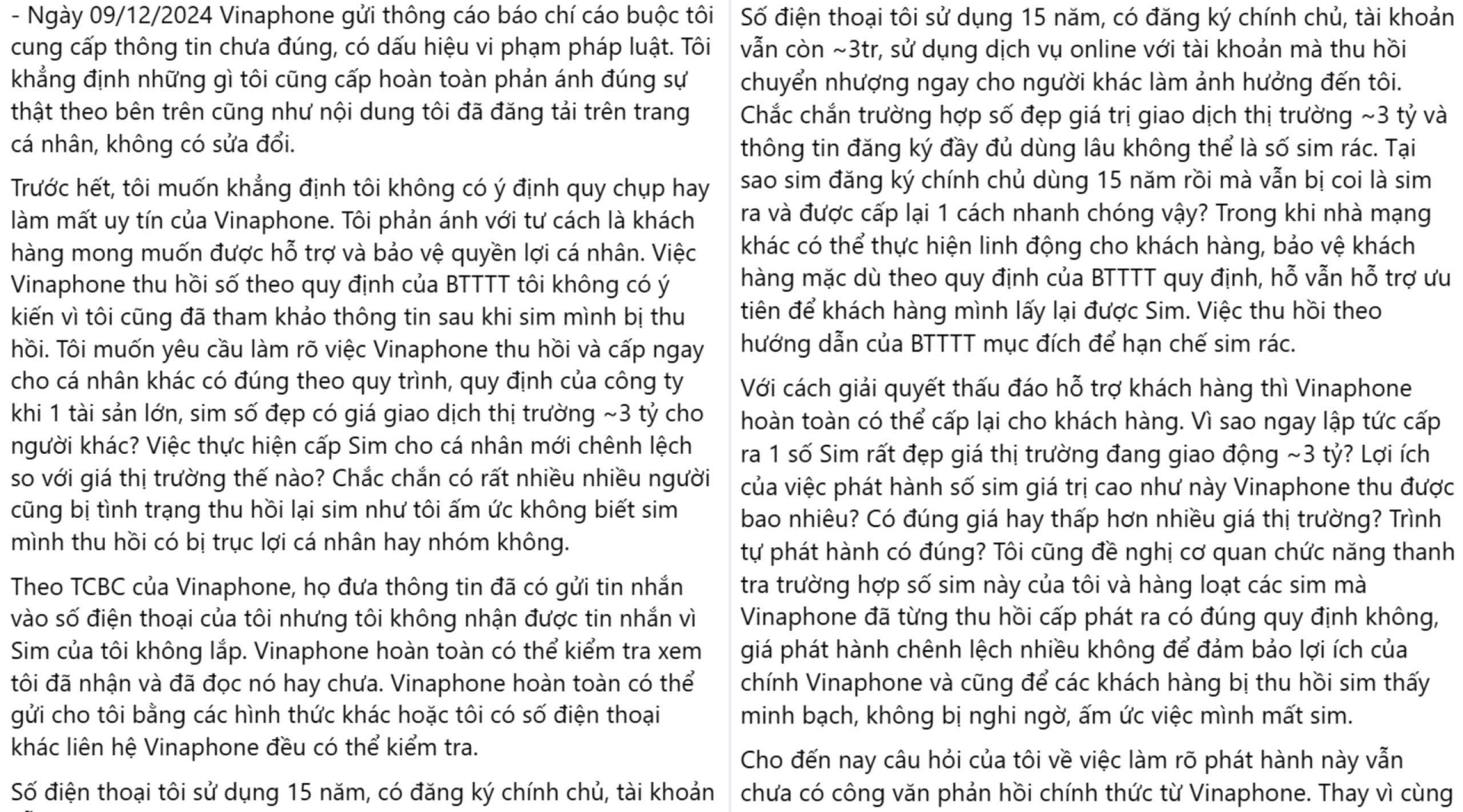 Khách hàng yêu cầu làm rõ vụ SIM đuôi 999.999 bị nhà mạng VinaPhone thu hồi - ảnh 3