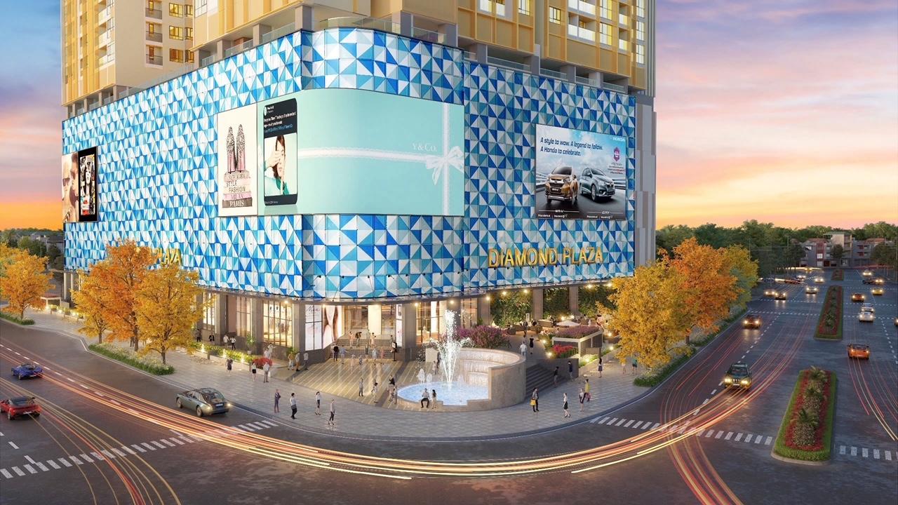 Trung tâm thương mại cao cấp Diamond Plaza nổi bật với nhận diện “kim cương” đẳng cấp nơi tâm điểm giao thương Lê Văn Lương - Hoàng Đạo Thúy.