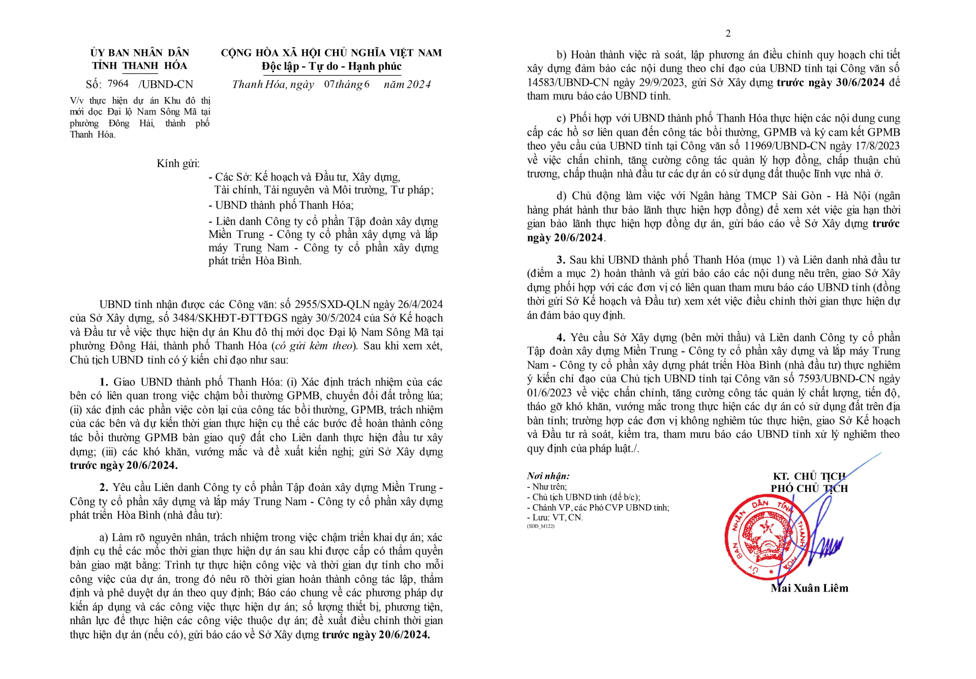 Công văn chỉ đạo số 7964 của UBND tỉnh Thanh Hoá.