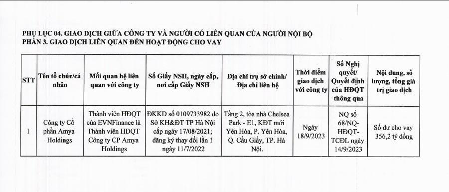 Thông tin từ báo cáo quản trị nửa đầu năm 2024 của EVNFinance.