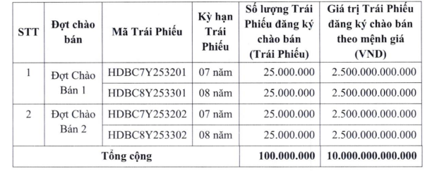 Kế hoạch phát hành trái phiếu của HDBank. (Nguồn: HDBank)