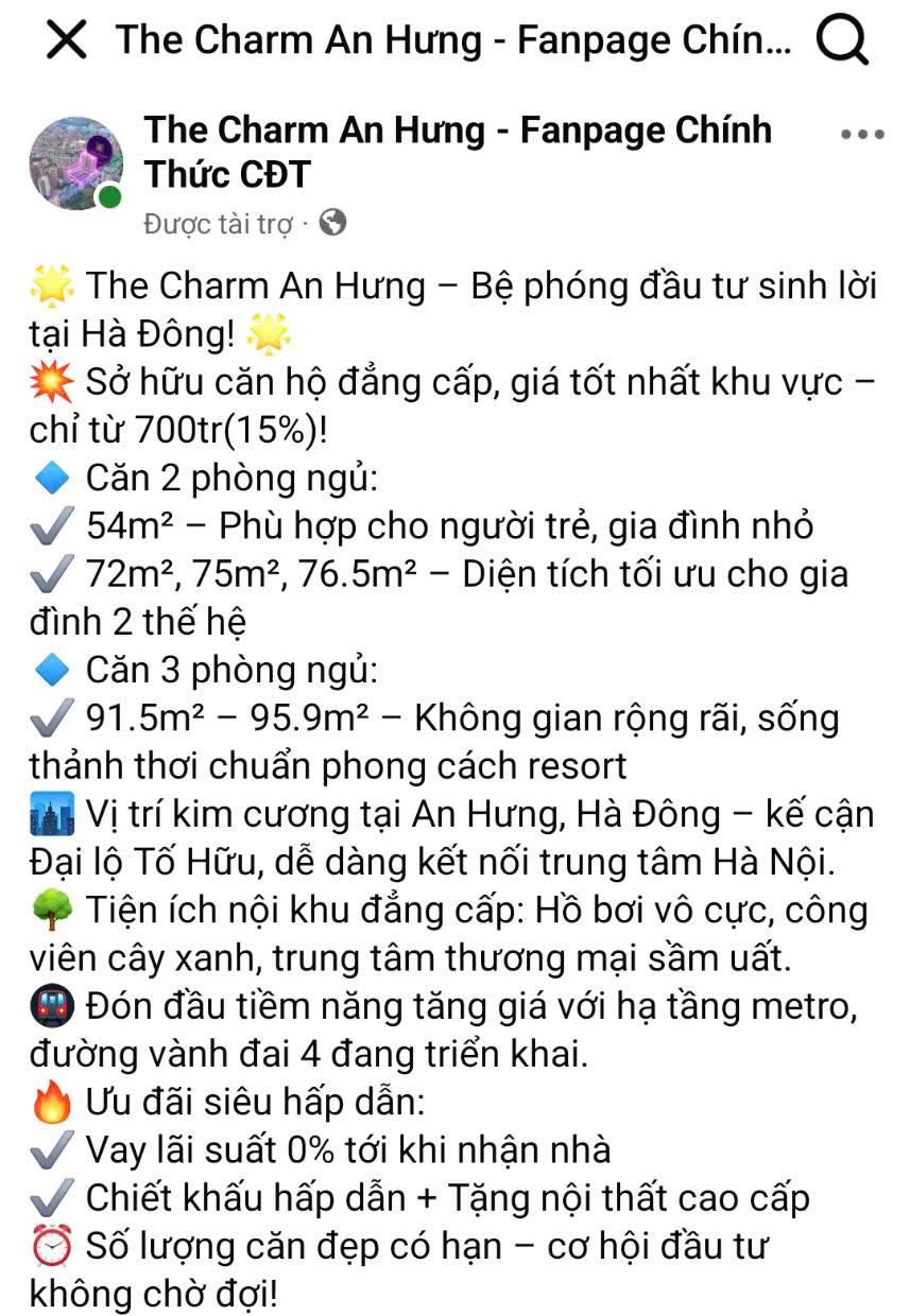 Đáng chú ý dù nằm ngoài vành đai 3 của Hà Nội nhưng trên nhiều fanpage, dự án đang được quảng cáo với những tên gọi mỹ miều như “vị trí vàng”, “bệ phóng đầu tư sinh lời”, “vị trí trung tâm nâng tầm vị thế”… Đáng chú ý dù nằm ngoài vành đai 3 của Hà Nội nhưng trên nhiều fanpage, dự án đang được quảng cáo với những tên gọi mỹ miều như “vị trí vàng”, “bệ phóng đầu tư sinh lời”, “vị trí trung tâm nâng tầm vị thế”…