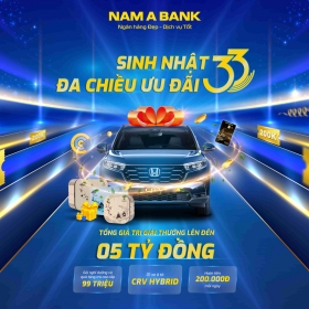 Sinh nhật 33 năm Nam A bank: Hoàn tiền mỗi ngày, cơ hội trúng xe Honda CR-V Hybrib