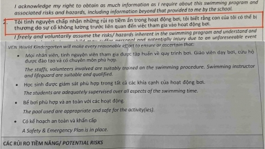 Phụ huynh bức xúc khi trường quốc tế Nha Trang đề nghị ký điều khoản 'chấp nhận rủi ro tiềm ẩn khi trẻ học bơi'