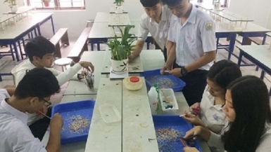 Học sinh Huế chế tạo gạch từ rác thải nhựa