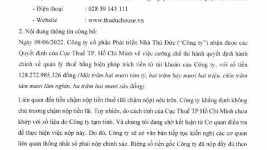 Liên tiếp nợ thuế, Thuduc House bị Cục thuế TP. Hồ Chí Minh cưỡng chế ngừng sử dụng hóa đơn
