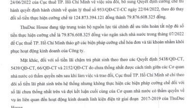 Cục thuế TP Hồ Chí Minh giảm số tiền cưỡng chế thuế và không thực hiện cưỡng chế lãi chậm nộp đối với Thuduc House