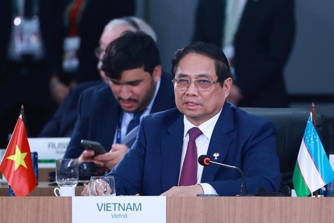[Ảnh] Thủ tướng phát biểu tại Phiên thảo luận cấp cao Hội nghị BRICS mở rộng